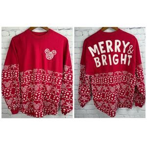 Disney Mickey Mouse Merry & Bright Christmas Spirit Jersey Red White Medium